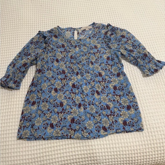 LOFT Shimmer Floral Pintucked Puff Sleeve Top - Size Small - Picture 5 of 7